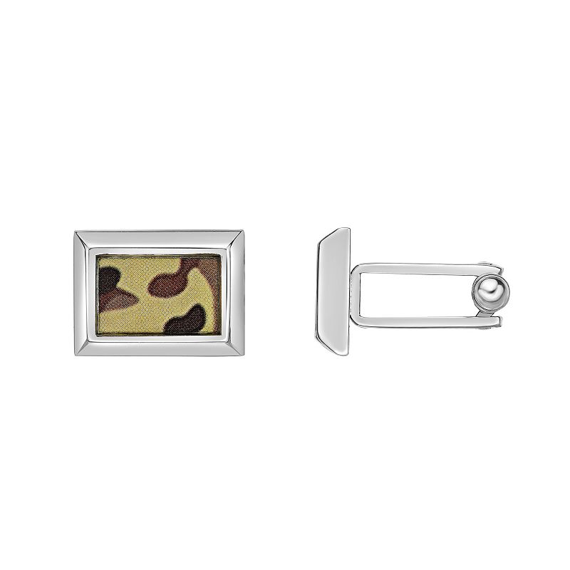 Mens LYNX Stainless Steel Brown Camo Cuff Links, White