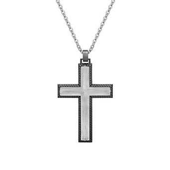 Men's LYNX Gray Ion-Plated Stainless Steel Cross Pendant Necklace