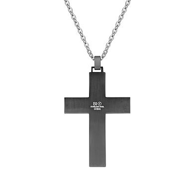 Men's LYNX Gray Ion-Plated Stainless Steel Cross Pendant Necklace 