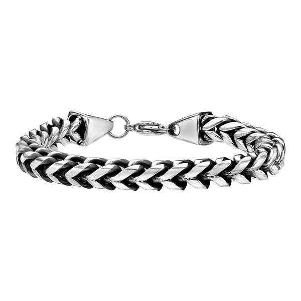 Men's LYNX Black Ion-Plated Stainless Steel Franco Chain Bracelet