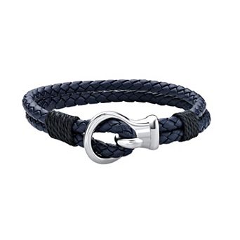 Men's LYNX Stainless Steel Leather Bracelet