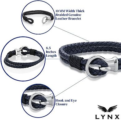 Men's LYNX Stainless Steel Leather Bracelet