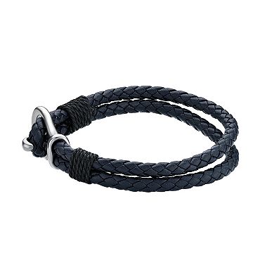 Men's LYNX Stainless Steel Leather Bracelet