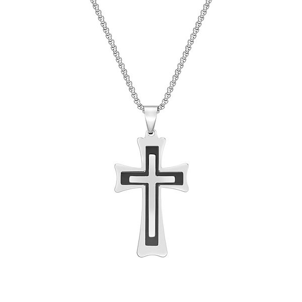 Men's LYNX Black IonPlated Stainless Steel 3 Layer Cross Pendant Necklace