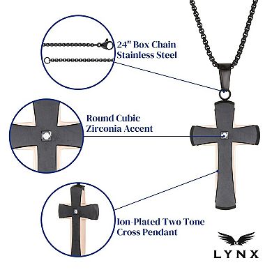 Men's LYNX Two Tone Stainless Steel Cross Pendant Necklace