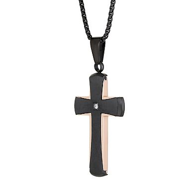 Men's LYNX Two Tone Stainless Steel Cross Pendant Necklace 