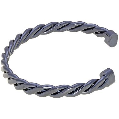 Men's LYNX Gray Ion-Plated Stainless Steel Cuff Bangle Bracelet