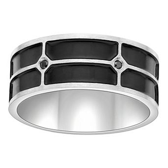 Men's LYNX Stainless Steel Black Cubic Zirconia Ring