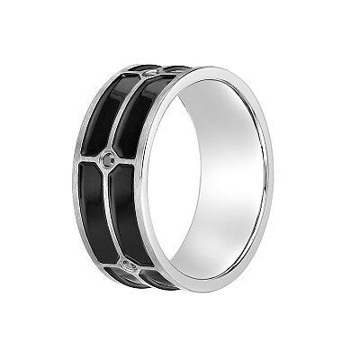 Men's LYNX Stainless Steel Black Cubic Zirconia Ring
