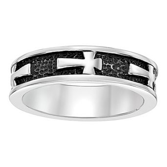 Men's LYNX Black Ion-Plated Stainless Steel Cross Ring