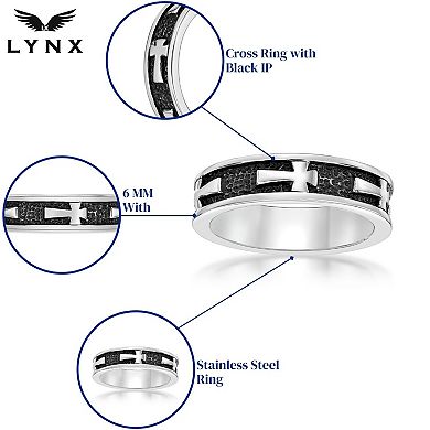 Men's LYNX Black Ion-Plated Stainless Steel Cross Ring