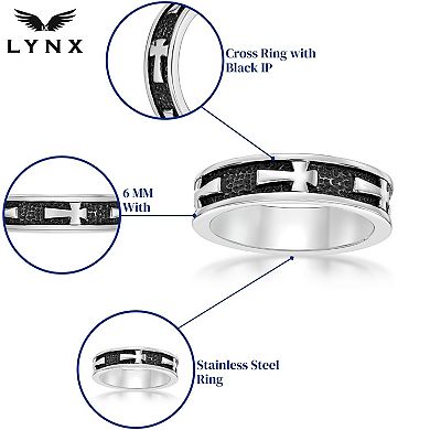 Men's LYNX Black Ion-Plated Stainless Steel Cross Ring 