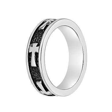 Men's LYNX Black Ion-Plated Stainless Steel Cross Ring