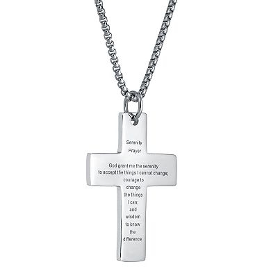 Men's LYNX Two Tone Stainless Steel "Serenity Prayer" Double Cross Pendant Necklace 