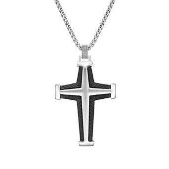 Men's LYNX Black Ion-Plated Stainless Steel Cross Pendant Necklace