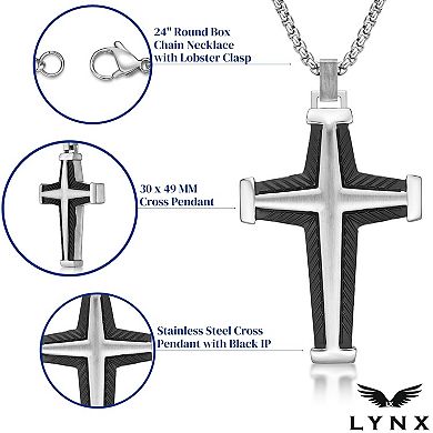 Men's LYNX Black Ion-Plated Stainless Steel Cross Pendant Necklace