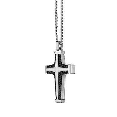 Men's LYNX Black Ion-Plated Stainless Steel Cross Pendant Necklace
