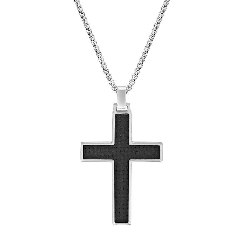 Mens LYNX Stainless Steel Cross Pendant Necklace, Size: 24, White