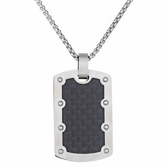Men's LYNX Stainless Steel Riveted Dog Tag Pendant Necklace