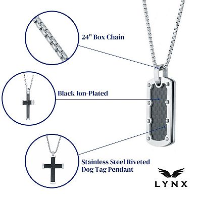 Men's LYNX Stainless Steel Riveted Dog Tag Pendant Necklace