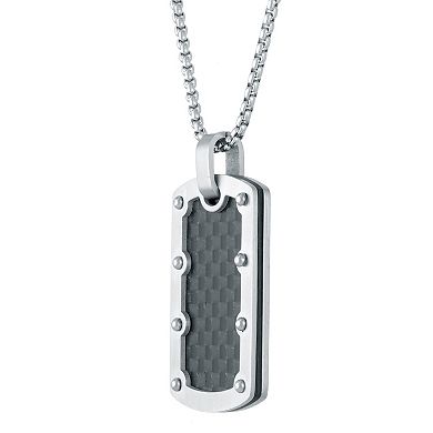 Men's LYNX Stainless Steel Riveted Dog Tag Pendant Necklace 