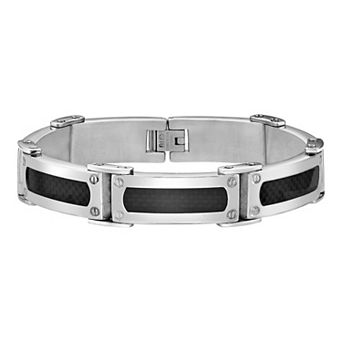 Men's LYNX Stainless Steel Black Carbon Fiber Link Bracelet