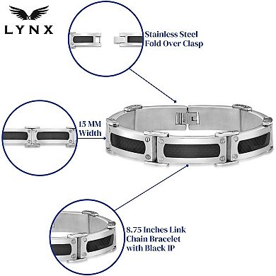 Men's LYNX Stainless Steel Black Carbon Fiber Link Bracelet