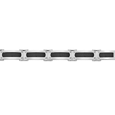 Men's LYNX Stainless Steel Black Carbon Fiber Link Bracelet