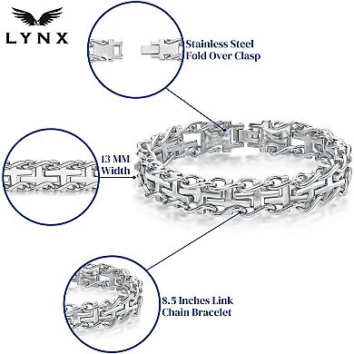 Men's LYNX Stainless Steel Railroad Cross Bracelet 