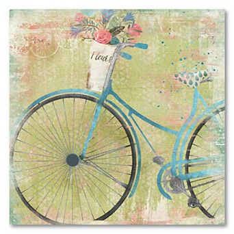 COURTSIDE MARKET BIcycle Blue Flowers Canvas Wall Art