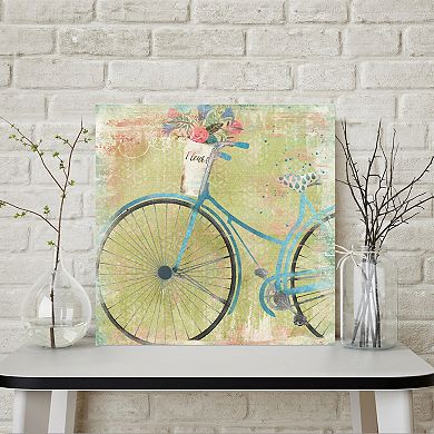 COURTSIDE MARKET BIcycle Blue Flowers Canvas Wall Art