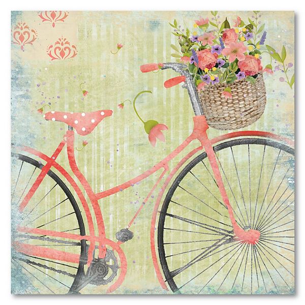 COURTSIDE MARKET Bicycle Pink Flowers Canvas Wall Art