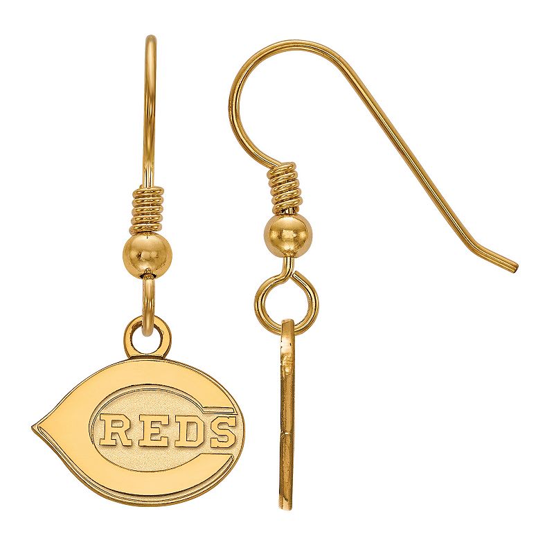 Sterling Silver 14k Gold Plated LogoArt Cincinnati Reds Mini Dangle Earring