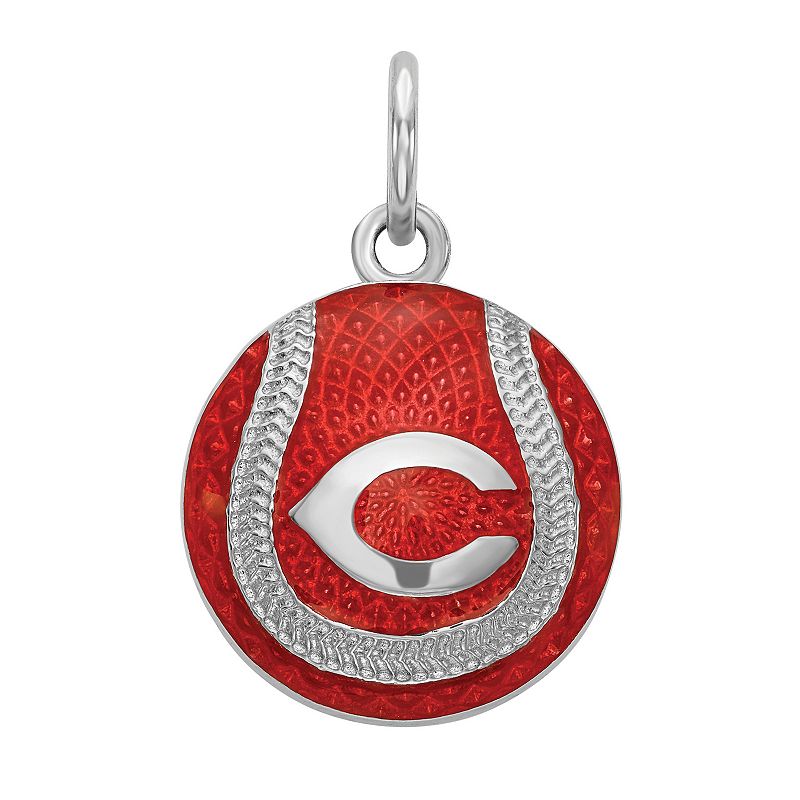 Sterling Silver LogoArt Cincinnati Reds Enameled Baseball Charm, Womens, S