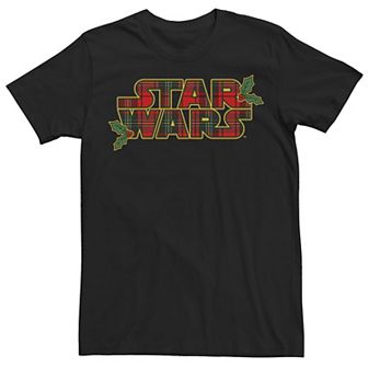 Big & Tall Star Wars Christmas Plaid Holly Logo Tee