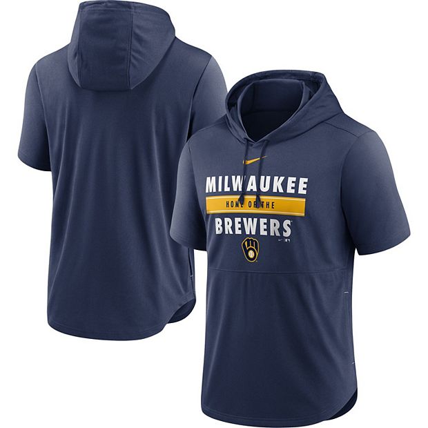 Men's Nike Navy Milwaukee Brewers Home Team Short Sleeve Hoodie Top
