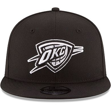 Men's New Era Black Oklahoma City Thunder Black & White Logo 9FIFTY Adjustable Snapback Hat