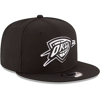 Men's New Era Black Oklahoma City Thunder Black & White Logo 9FIFTY Adjustable Snapback Hat