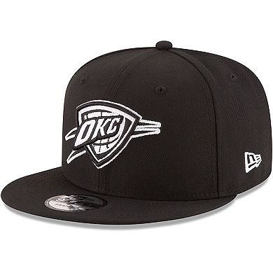 Men's New Era Black Oklahoma City Thunder Black & White Logo 9FIFTY Adjustable Snapback Hat