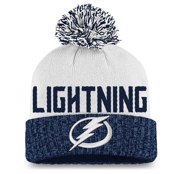 Women's Fanatics Branded White/Blue Tampa Bay Lightning Iconic Cuffed Knit  Hat with Pom