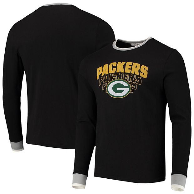 Men's Junk Food Black Green Bay Packers Repeat Ringer Long Sleeve T-Shirt