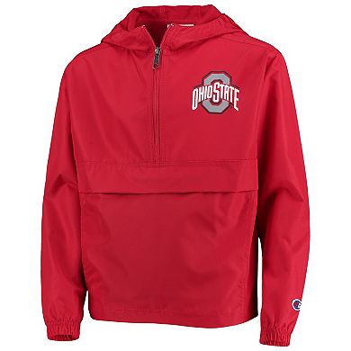 Youth Champion Scarlet Ohio State Buckeyes Pack & Go Quarter-Zip Windbreaker Jacket