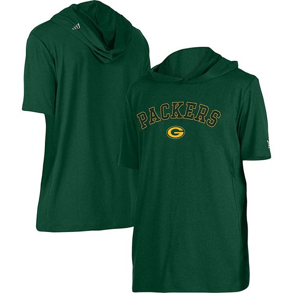 Men's New Era Heathered Green Green Bay Packers Brushed Hoodie T-Shirt