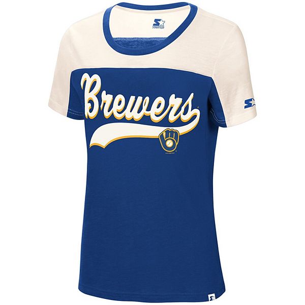 Women's Starter Royal/White Milwaukee Brewers Kick Start Historic Logo T- Shirt