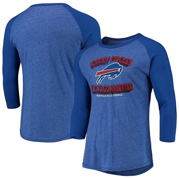 Men's Fanatics Branded Heathered Royal Buffalo Bills Pastime Raglan  3/4-Sleeve T-Shirt