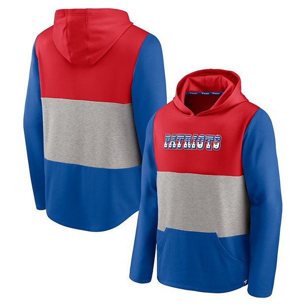 Men's Fanatics Branded Red/Royal New England Patriots Linear Throwback Logo  Pullover Hoodie