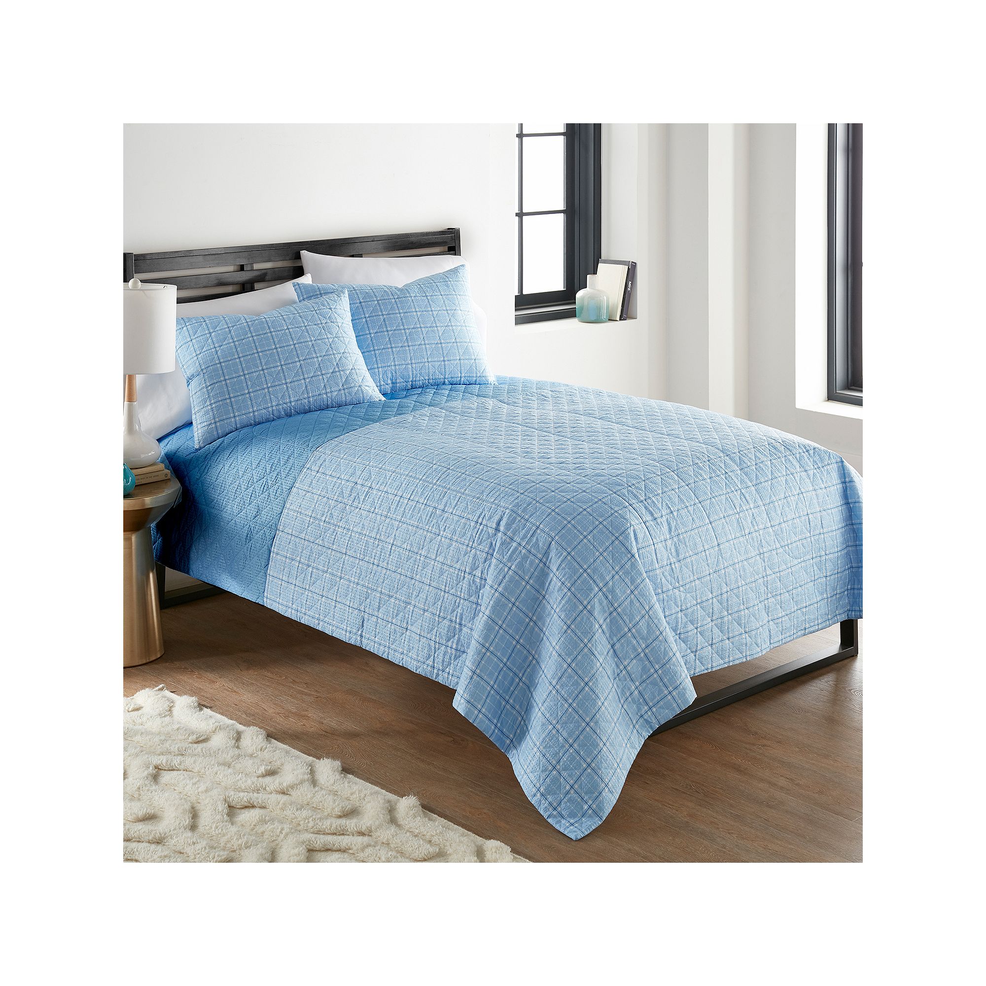 Shavel Home Seersucker Quilt Set with Shams, Light Blue
