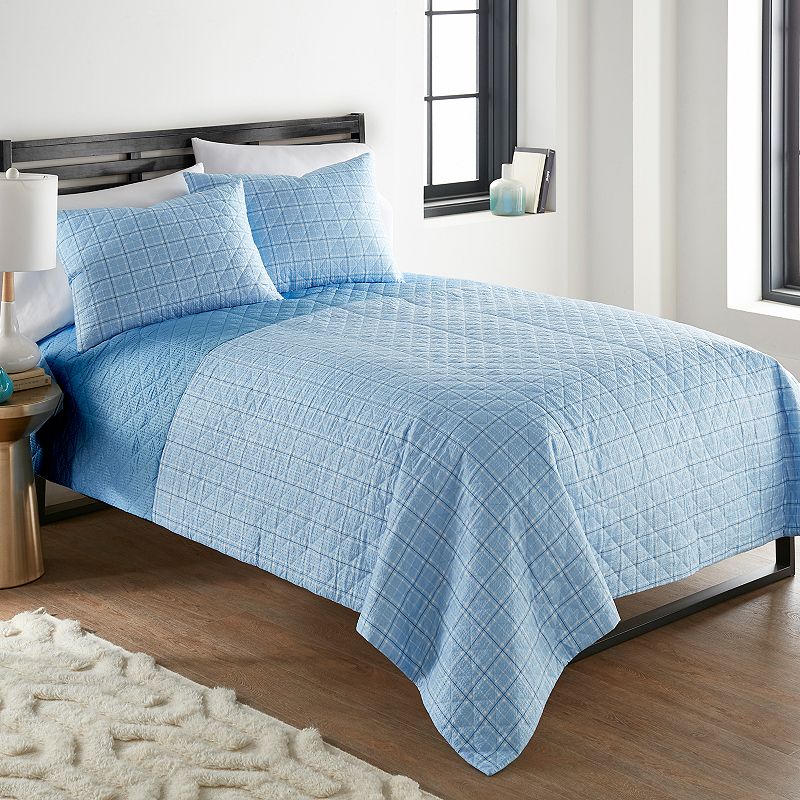 Shavel Home Seersucker 6-In-1 Quilt Set with Shams, Blue, King