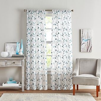 Curtainworks Botanical Embroidery Rod Pocket Window Curtain Set