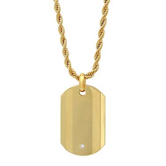 Steel Nation Two Tone Cubic Zirconia Dog Tag Pendant Necklace